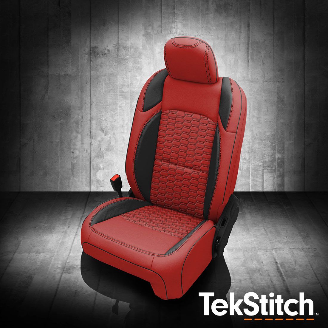 Car seat with katzkin red and black leather